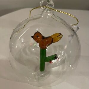 West Elm Glass Bird Ornament with Green Perch NIB